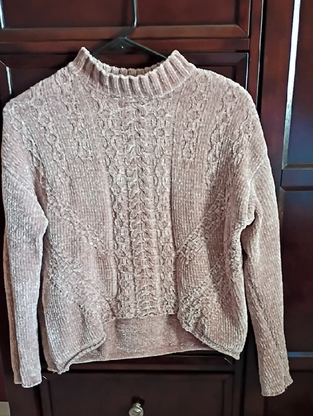 Soft Knit Cable-Front Sweater in Dusty Rose